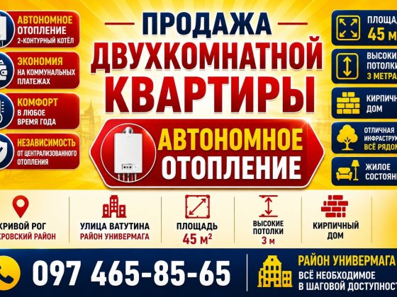 Продам  2к.кв. с АВТОНОМКОЙ. Кривой Рог