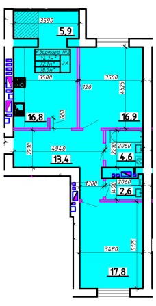 ЖК "ОЛІМП-МОДЕРН" двокімнатна квартира — 78,0 м² - фото 1