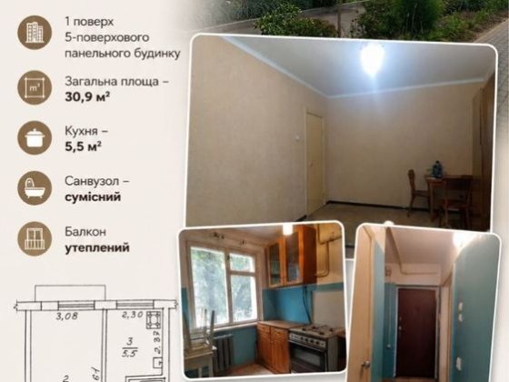 Однокімнатна квартира Черкассы