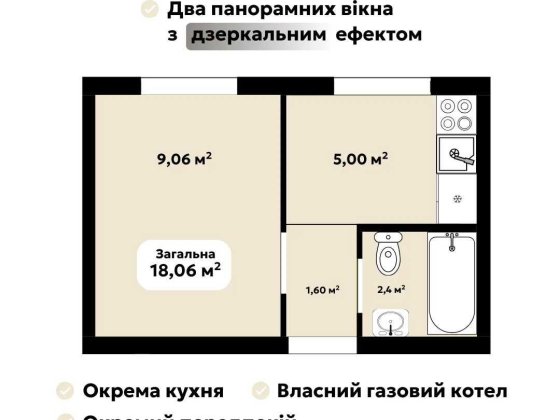Квартира від забудовника без комісій та переплат 1-кімнатна 18 м², ЖК Oazis Hills-4, газ, 4 поверх —