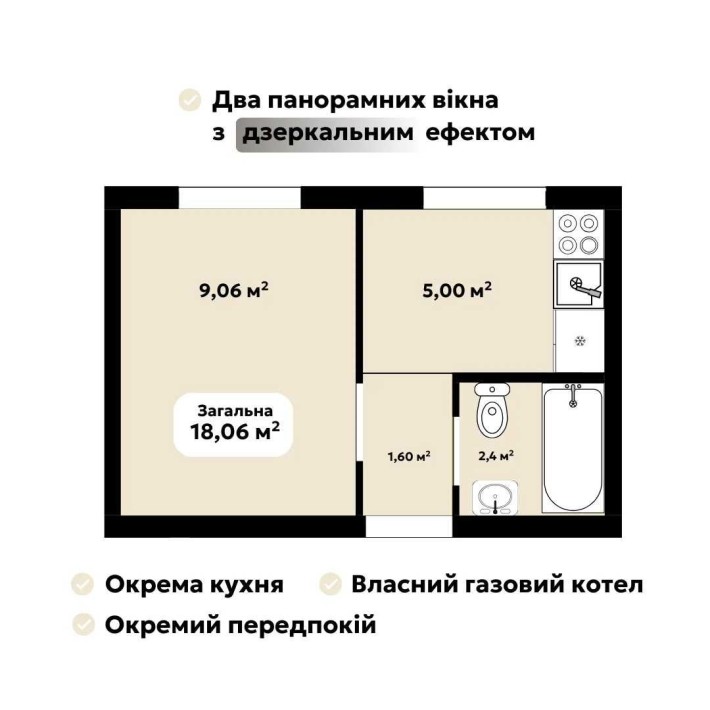 Квартира від забудовника без комісій та переплат 1-кімнатна 18 м², ЖК Oazis Hills-4, газ, 4 поверх — - фото 1