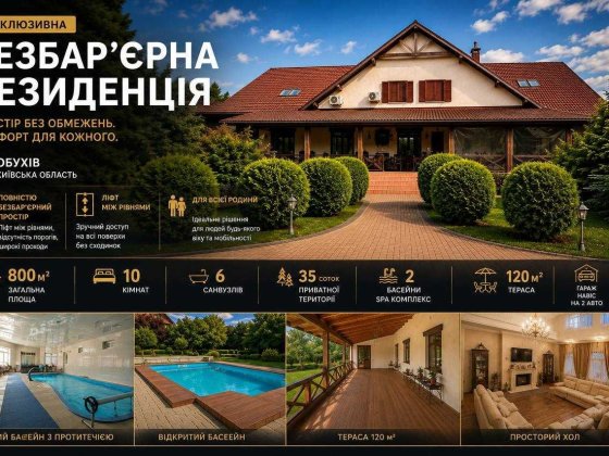 Ексклюзивна інклюзивна резиденція 800 м² | 10 кімнат | 35 соток | 2 басейни | SPA | Обухів