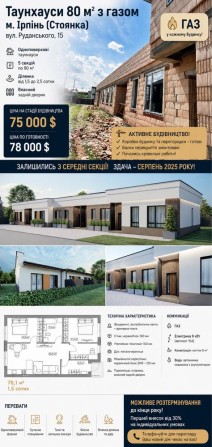 Таунхаус 80 м² з газом в Ірпені | Стоянка | Власний дворик | Розтермінування - фото 1