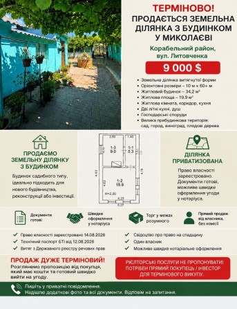 Терміново продам ділянку з  будинком в Миколаєві - фото 1