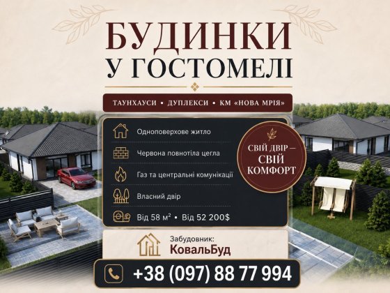 Продаж кутового таунхауса 80 м² у Гостомелі з ділянкою 3,13 сотки - знижка при повній оплаті Гостомель