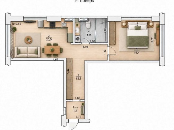 56 м² без ремонту у ЖК LIKO-GRAD Perfect Town (Ліко-Град). вул. Михайла Максимовича (Трутенка) 32-В, Киев