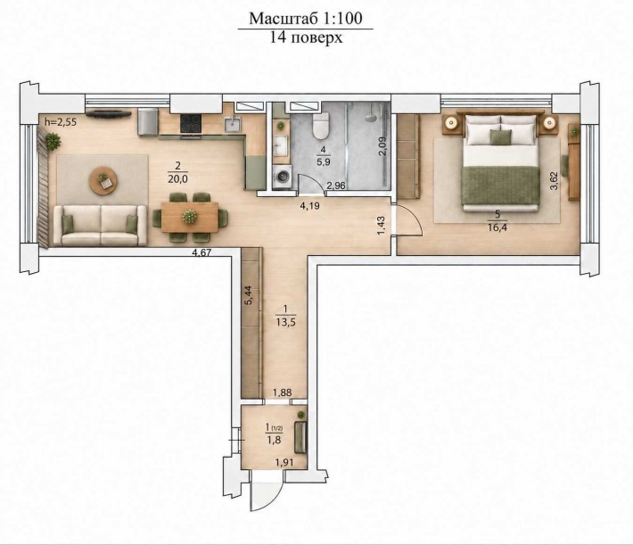 56 м² без ремонту у ЖК LIKO-GRAD Perfect Town (Ліко-Град). вул. Михайла Максимовича (Трутенка) 32-В, - фото 1