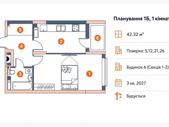 Продаж 1 кімнатної квартири в ЖК "Grow", Голосіївський район, Лісогірський.