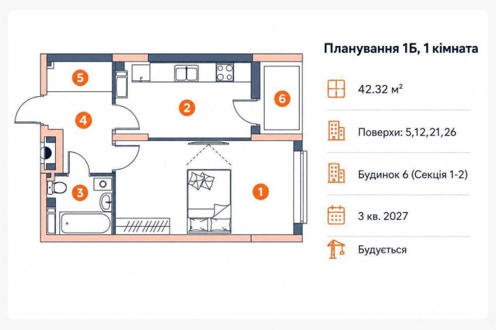 Продаж 1 кімнатної квартири в ЖК "Grow", Голосіївський район, Лісогірський. - фото 1
