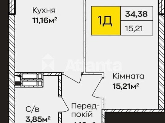 Продаж 1-кім. квартири 34 м2 на 7 поверсі в ЖК «Сінергія Київ»