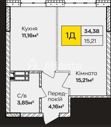 Продаж 1-кім. квартири 34 м2 на 7 поверсі в ЖК «Сінергія Київ» - фото 1