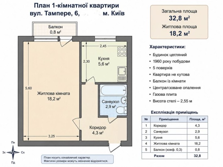 Однокімнатна квартира | Ленінградська площа | Цегляний будинок - фото 1