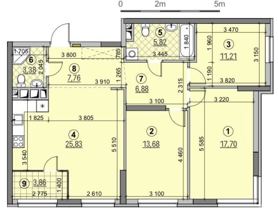 Без% Простора 3-кімнатна квартира 98 м² у ЖК «Галактика» Оріон