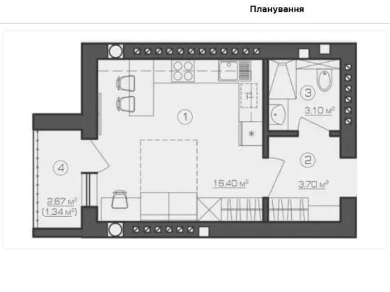 Продаж 1-кімнатної квартири-студії 25 кв. м за переуступкою, торг для покупця. Гостомель
