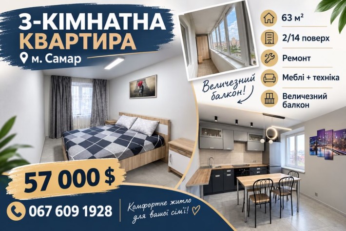 Продаж 3 кімнатної квартири | центр м. Самар - фото 1