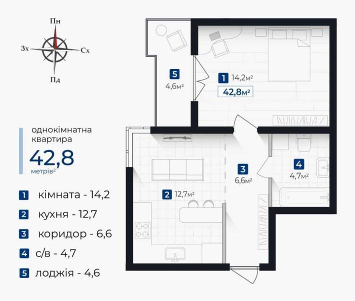 1-но кімнатна квартира, від забудовника - фото 1