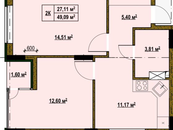 2ох кімнатна квартира, Троєщина, 49кв.м Киев