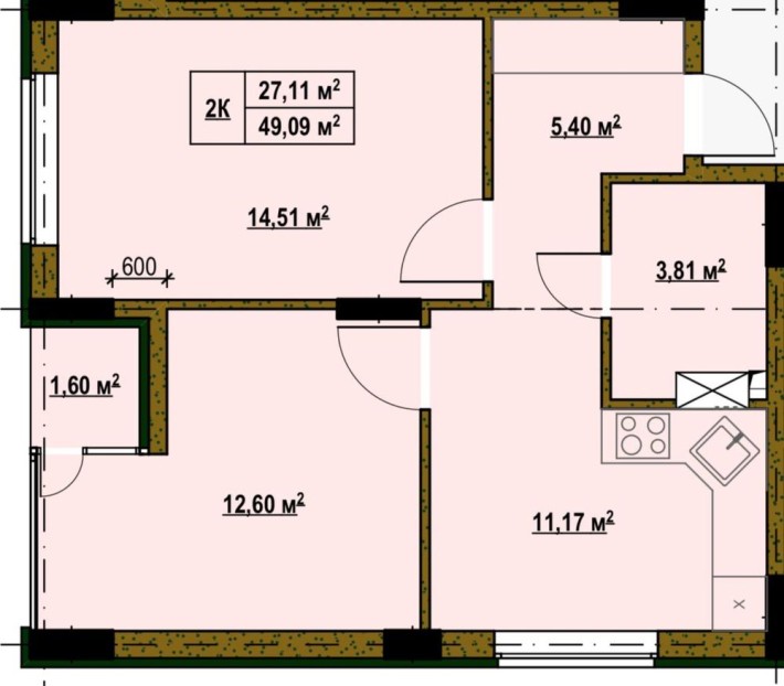 2ох кімнатна квартира, Троєщина, 49кв.м - фото 1