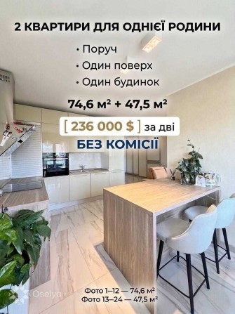 2 квартири поруч для однієї родини | ЖК «Совські ставки» | 74,6 м² + 47,5 м² | 236 000 $ без комісії - фото 1
