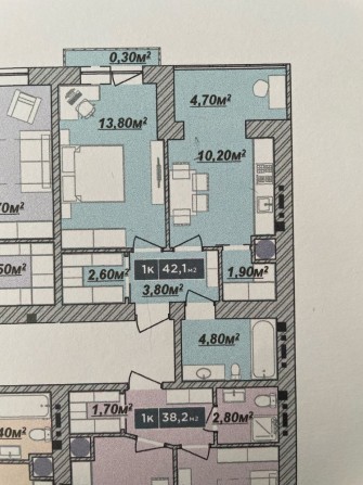 Продаж затишної 1-кімнатної квартири 42,1 м² з гардеробною та балконом - фото 1