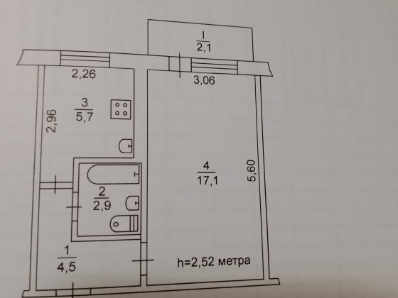 Продається однокімнатна квартира  м.Кривий  Ріг, вул. Петра Калнишевського, 17г